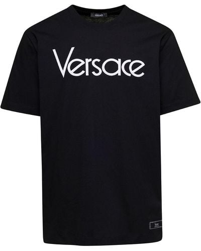 Versace T-Shirt Girocollo Con Logo Lettering A Contrasto - Nero