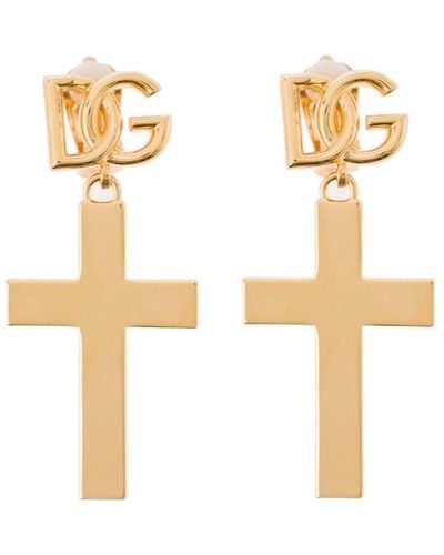 Dolce & Gabbana Tone Earrings With Cross Pendant - White