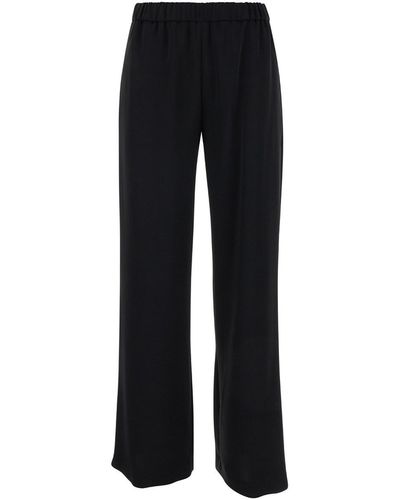 Plain Relaxed Pants With Elastic Waistband - Black