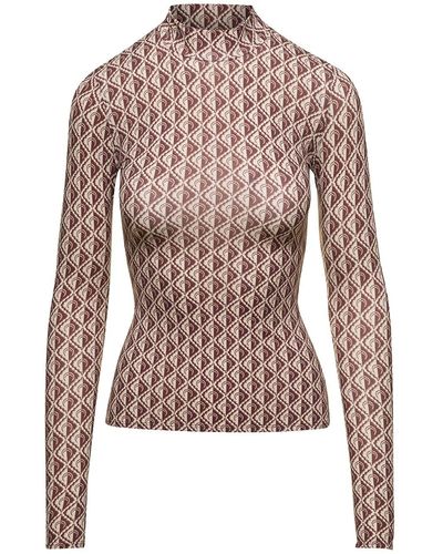 Marine Serre Long Sleeved Top With All-over Moon Diamant Print In Polyamide - Natural