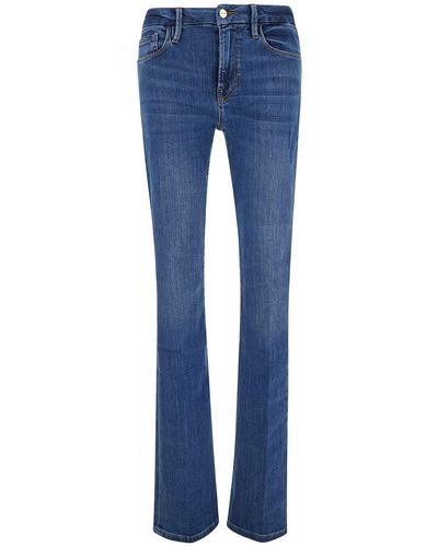 FRAME 'Mini Boot' Flared Jeans With Branded Button - Blue