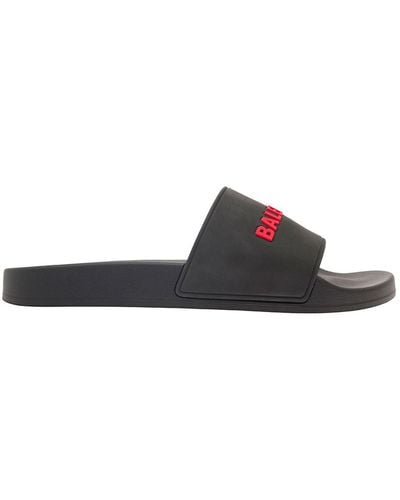 Balenciaga Slide Sandals With Logo In Rubber - Black