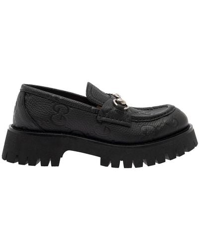 Gucci Loafers With Gg Motif And Lug Sole - Black