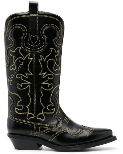 Ganni 40mm Mid-calf Western Boots - Black