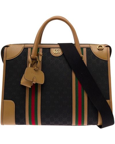 Gucci And Handbag With Web And Gg Motif - Black