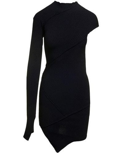 Balenciaga Black Mini One-shoulder Dress With Asymmetric Motif In Viscose Woman