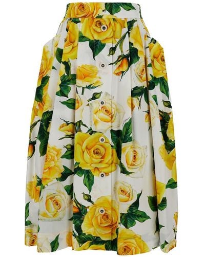 Dolce & Gabbana Midi Skirt With All-Over Flower Print - Yellow
