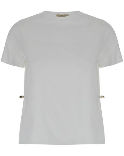 Herno T-Shirt With Drawstring And Cut-Out - Grey