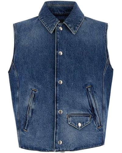 Givenchy Light Vest With Snap Buttons And Logo Embroidery - Blue