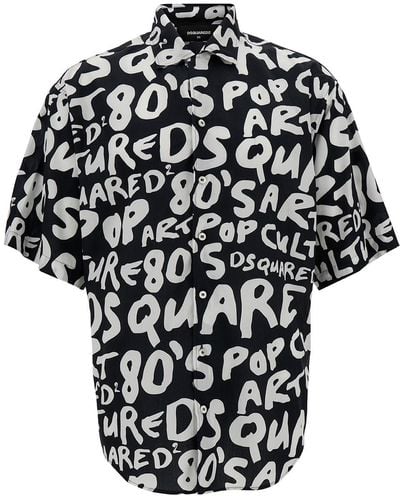 DSquared² Black Short Sleeve Shirt With Graffiti Logo Print In Cotton Man