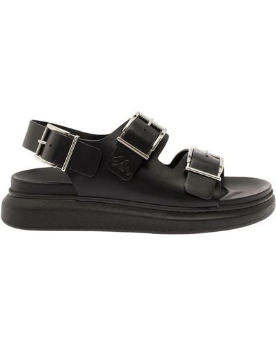 Alexander McQueen Slide Sandals With Embossed Logo - Black