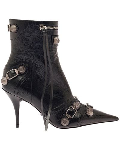Balenciaga Cagole Leather Ankle Boots - Black