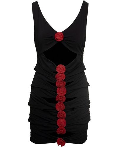 Magda Butrym Mini Dress With Signature Rose Appliqué - Black