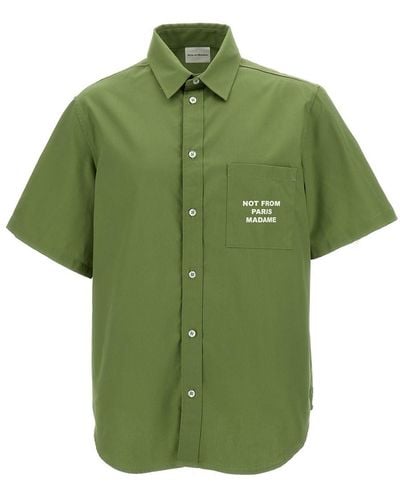 Drole de Monsieur Short Sleeve Shirt With Slogan Embroidery - Green