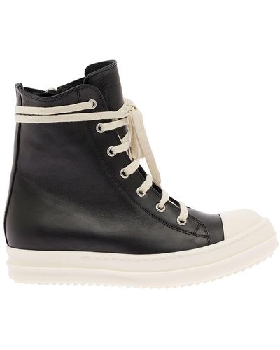 Rick Owens Woman's Leather Trainers With Laces - Black