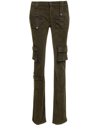Blumarine Military Low-Waisted Cargo Pants With Logo Patch - Gray