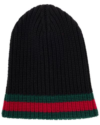 Gucci Men's Wool Hat With Web Detail - Black