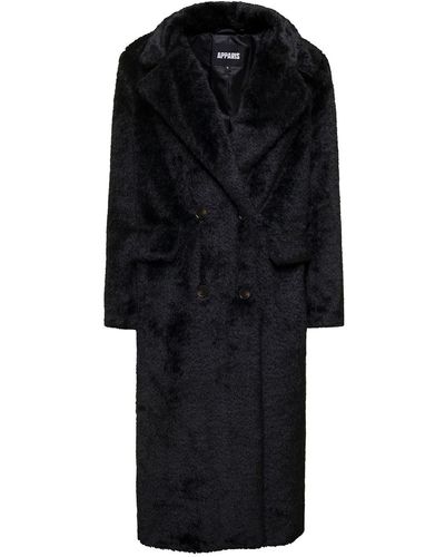 Apparis 'astrid' Double-breasted Coat With Revers Collar In Faux Fur - Black