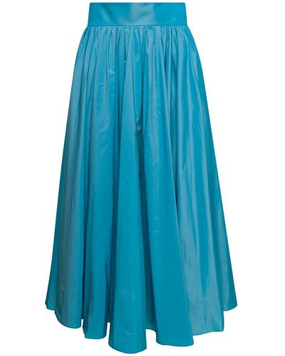 Plain Light E Maxi Pleated Skirt With Zip Fastening In Polyester - Blue