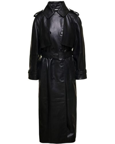 Alberta Ferretti Double-breasted Trench Coat With Belt In Smooth Leather - Black
