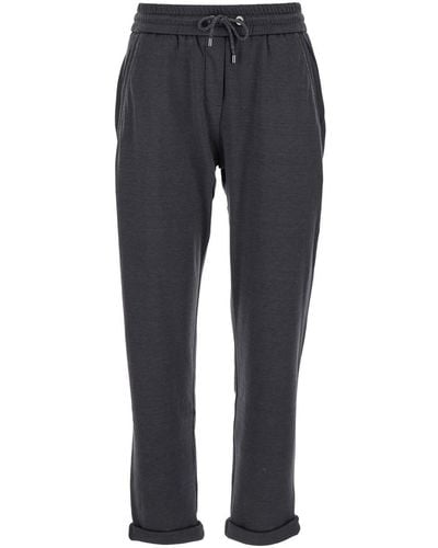 Brunello Cucinelli Trousers With Elastic Waistband And Monile - Blue
