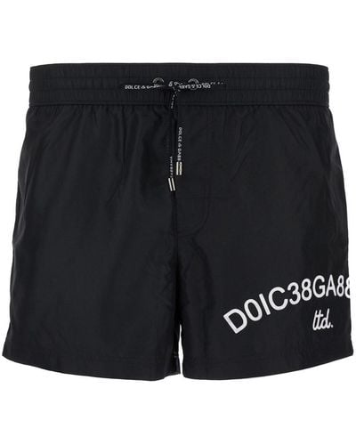Dolce & Gabbana Swim Trunks With Contrasting Logo Print - Black