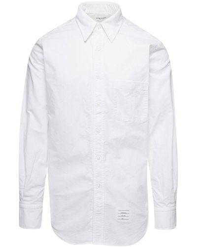 Thom Browne Camicia Con Colletto A Punta E Patch Logo - Bianco
