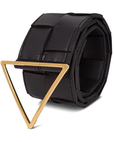 Bottega Veneta Black Leather Belt With Tringolar Buckle