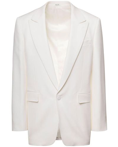 Alexander McQueen Single-Breasted Jacket With Notched Revers In - White