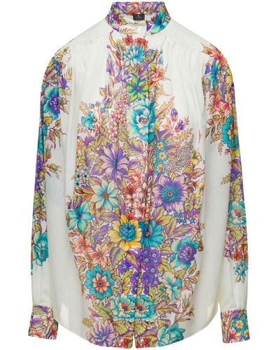 Etro Multicolored Floral Print Blouse - Grey