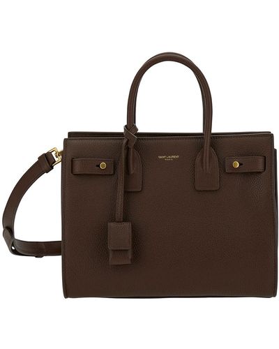 Saint Laurent 'sac De Jour' Handbag With Logo In Leather - Brown