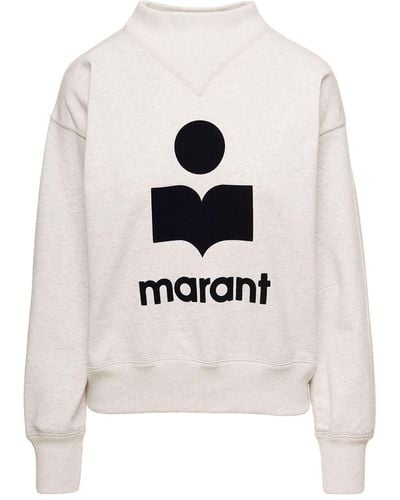 Isabel Marant Grey High Neck Sweatshirt With Contrasting Logo Print In Cotton Blend Isabel Marant Etoile - White