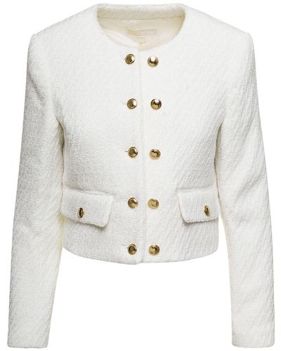MICHAEL Michael Kors Cropped Jacket With Golden Buttons In Tweed - White