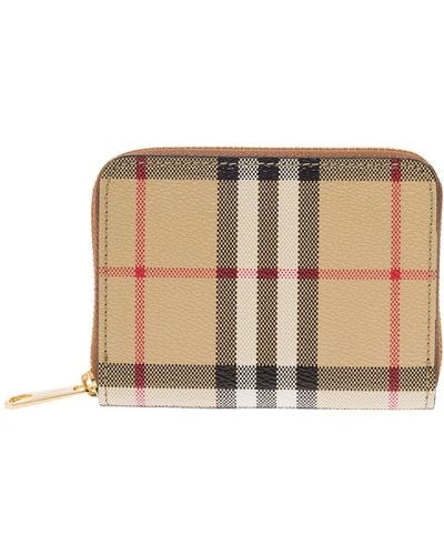 Burberry Zip-Around Wallet With Vintage Check Motif - Natural