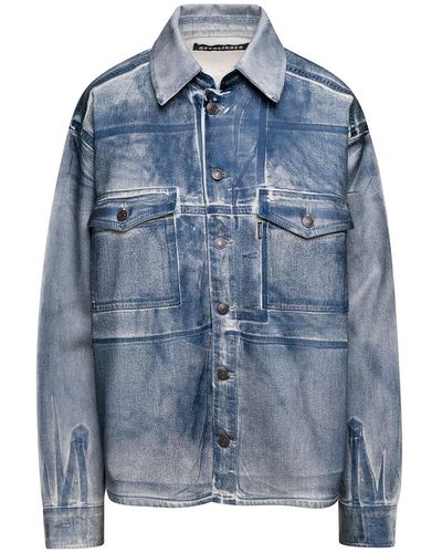 OTTOLINGER Oversized Light E Jacket With Button Fastening And Faded Effect In Cotton Blend Denim - Blue