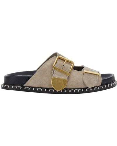 Chloé 'Rebecca' Flat Sandals With Oversized Buckle - Brown