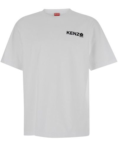 KENZO White Classic T-shirt With Contrasting Logo Print In Cotton Man