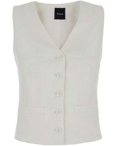 Plain Vest With Buttons - White