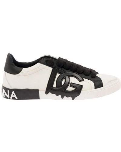 Dolce & Gabbana 'Vintage Portafino' Low Top Trainers With Dg Patch - Black