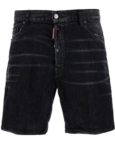 DSquared² 'marine' Black Bermuda Shorts With Logo Patch In Stretch Cotton Denim Man