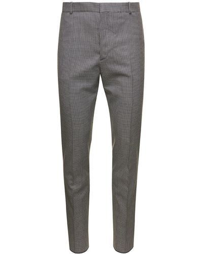 Alexander McQueen Gray Cigarette Pants With Houndstooth Pattern In Wool