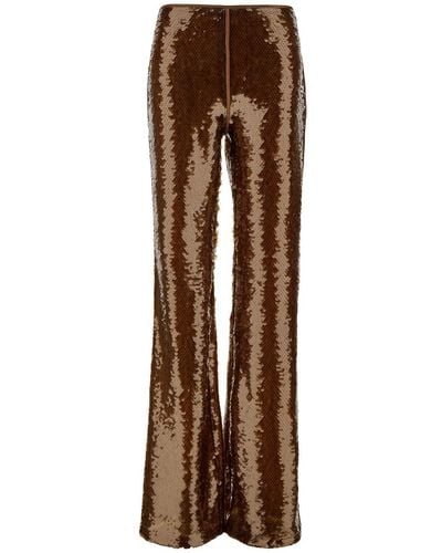 Alberta Ferretti Trousers With All-Over Sequins - Brown