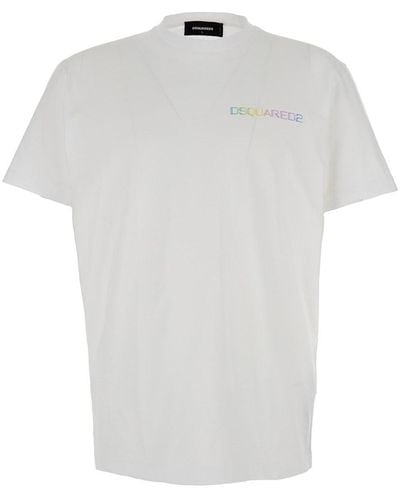 DSquared² 'Palm Beach' Crewneck T-Shirt With Logo Pri - White