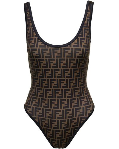 Fendi Woman's One-piece In Lycra With All-over Ff Motif Swimsuit - Brown