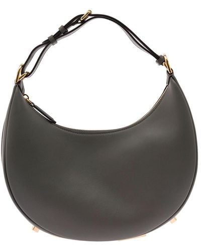 Fendi 'graphy' Dark Small Hobo Bag With Lettering In Leather Woman - Gray