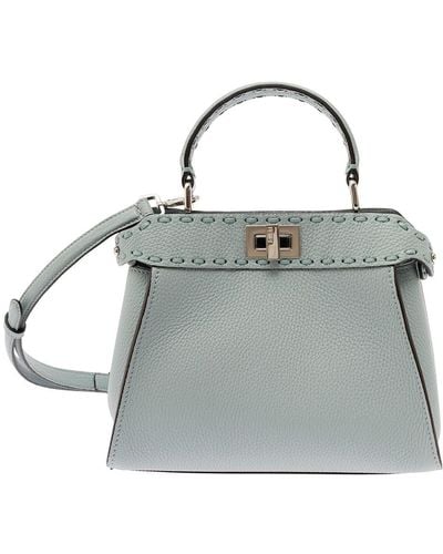 Fendi 'Mini Peekaboo' Lighrt Handbag With 220 Hand-Sewn Topstitch - Metallic