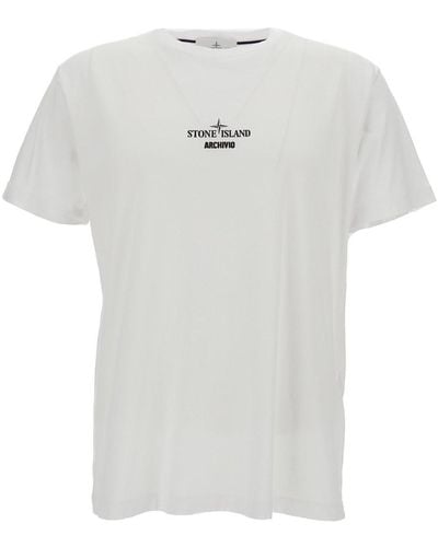 Stone Island Crewneck T-Shirt With Archivio Logo Print - White