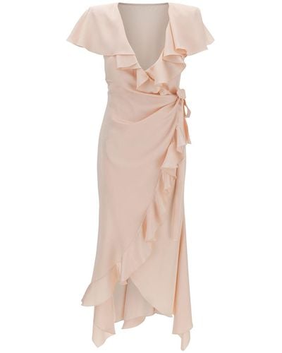 Philosophy Di Lorenzo Serafini Longuette Pink Wrap-dress With Ruche In Satin Woman