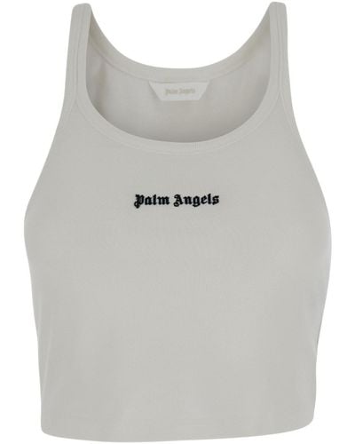 Palm Angels Cropped Tank Top With Embroidered Logo - Gray