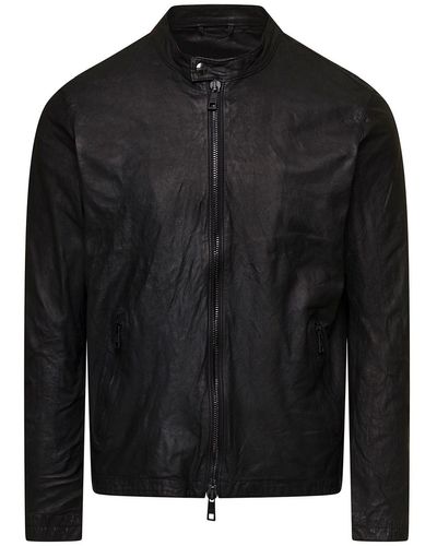 Giorgio Brato Biker Jacket With Two Way Zip In Leather - Black
